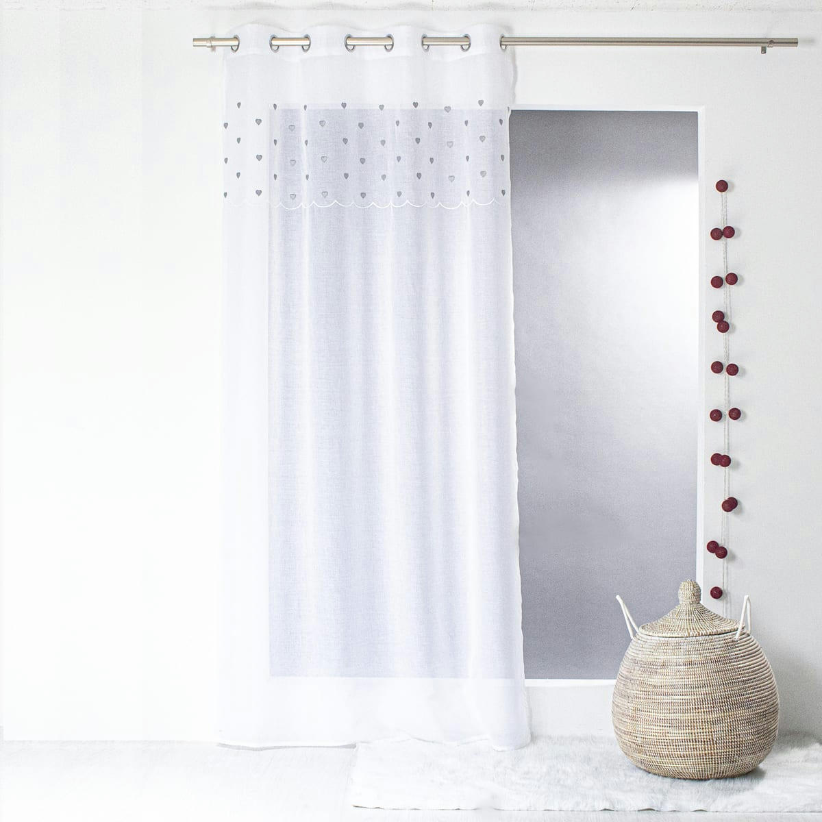 DELICATESSEN - Voilage sablé avec top cœurs polyester gris 240x140cm