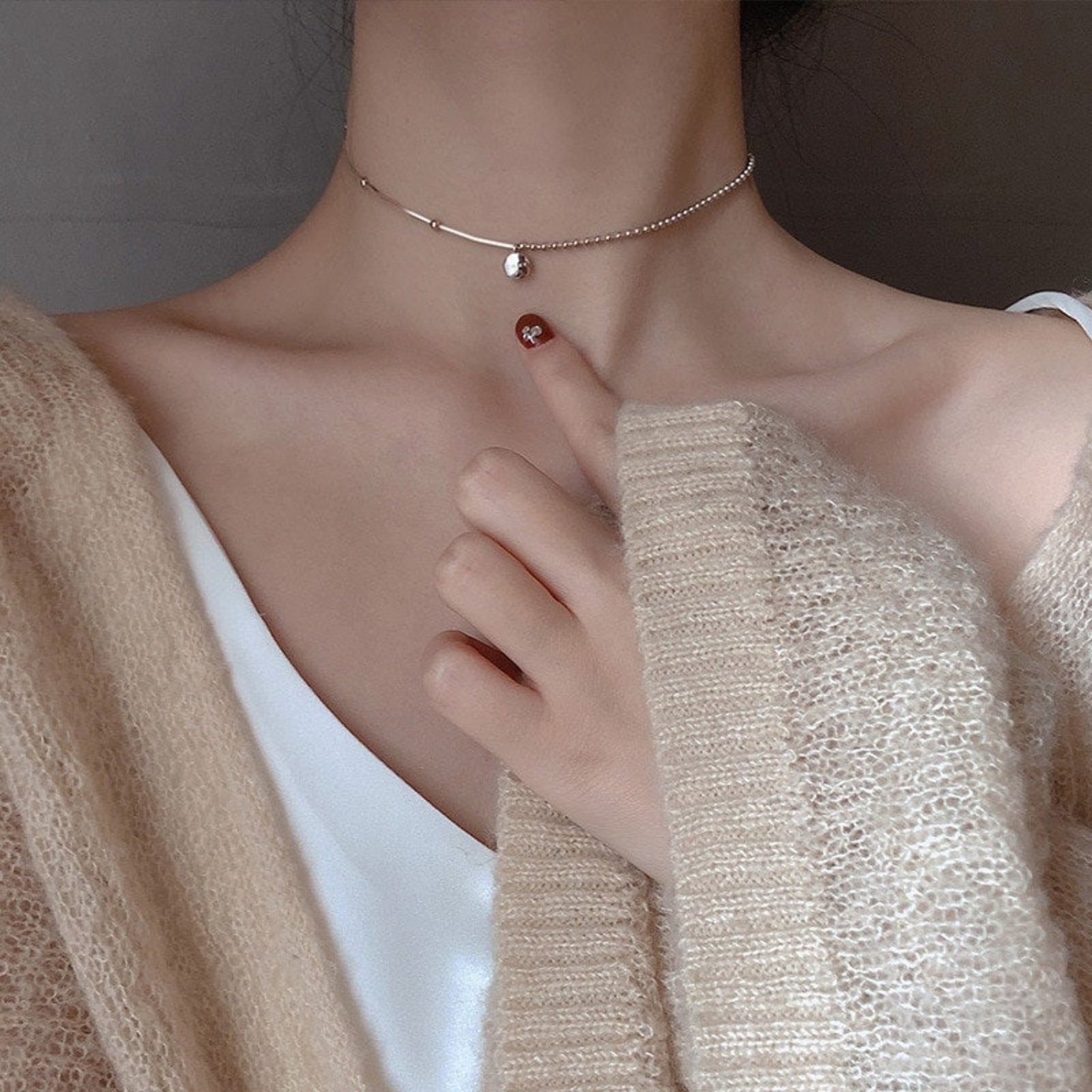 The Colourful Aura 925 Sterling Silver Lucky Charm Minimalist Dainty Dangle Choker Necklace