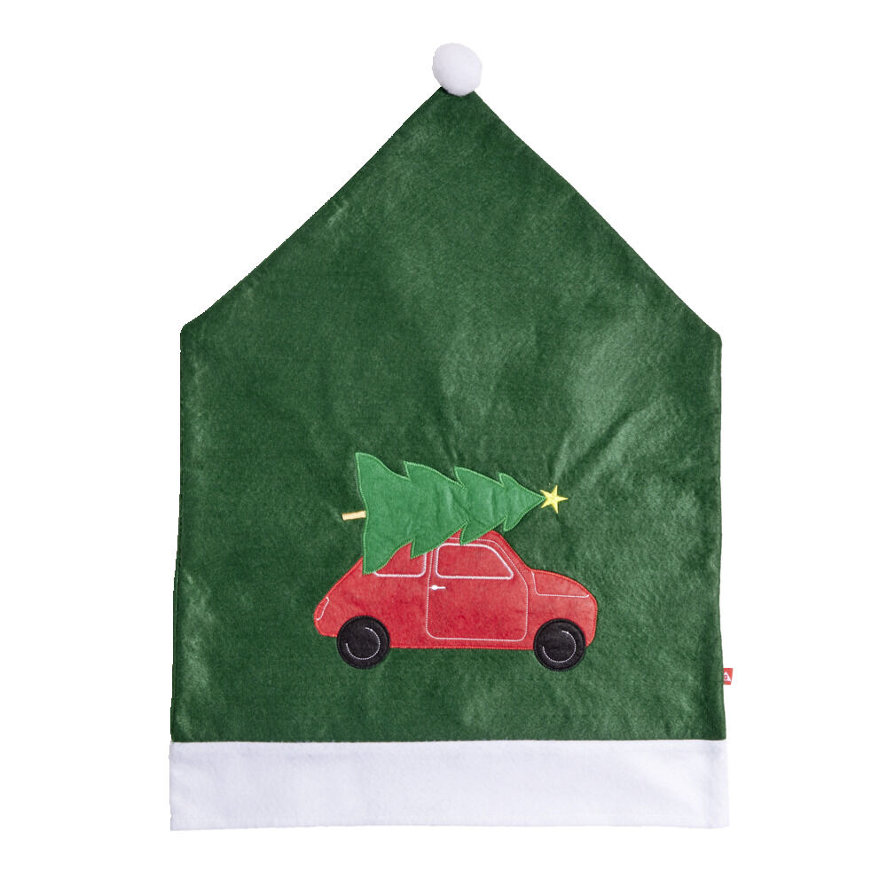 Housse de chaise No&euml;l à pompon verte 48x70cm (2 modèles)