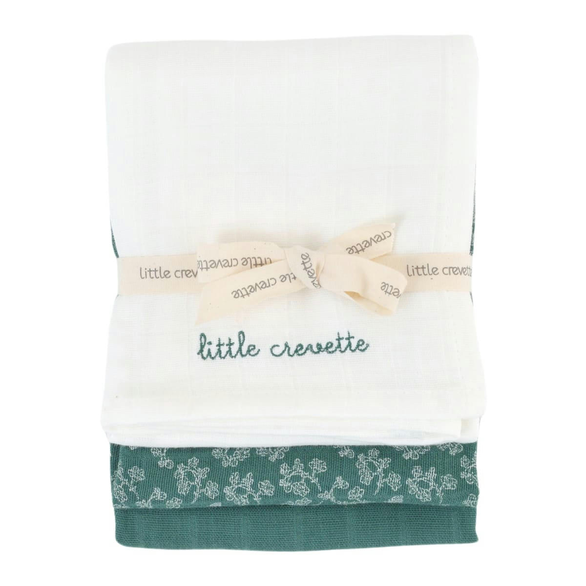 MAHE - Lot de 3 langes verts et blancs coton bio* 60x60 cm