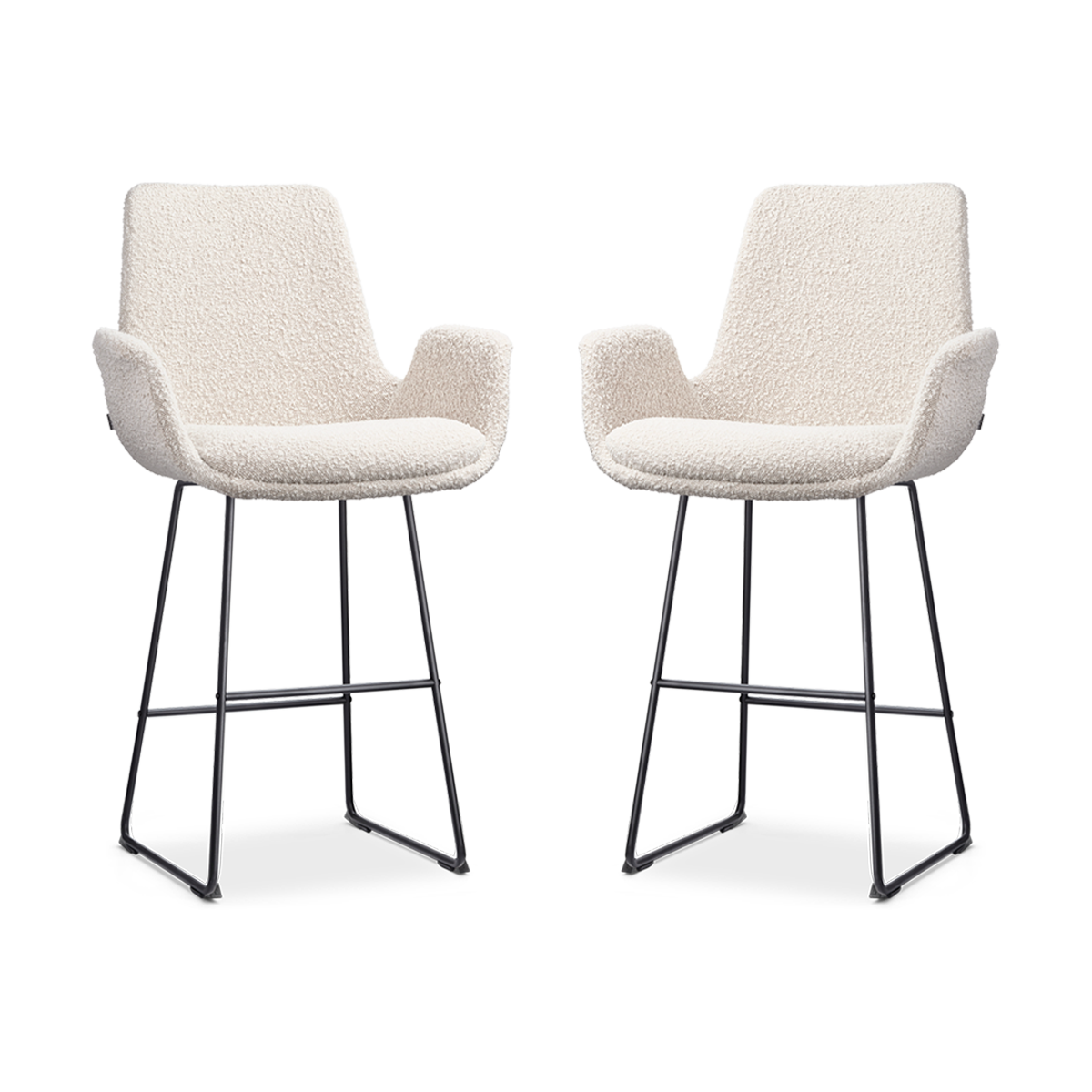 Nolon Nino-Eef Barkrukken Set van 2 - Bouclé Beige - Zwart - 65 cm