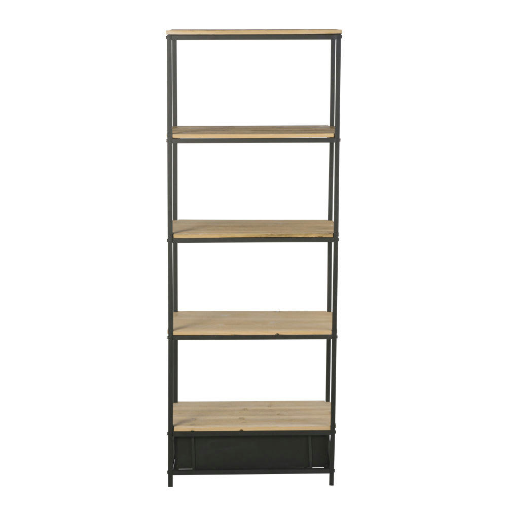 Long Island - Étagère industrielle 1 tiroir en bois de sapin massif et métal