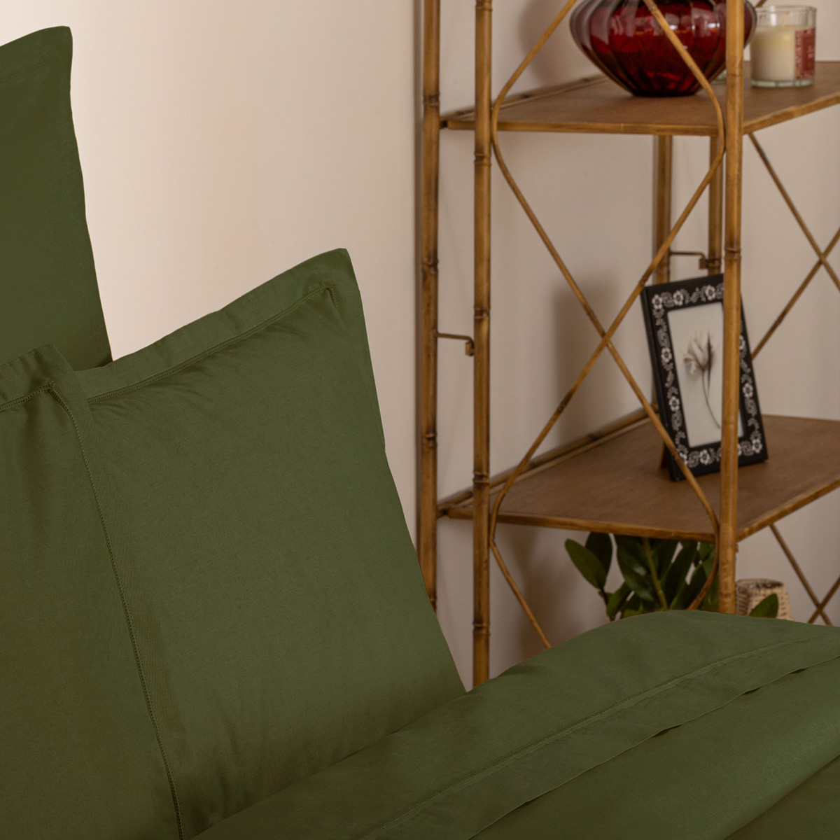 Fitted Sheet, cotton Khaki green, 180x290 cm