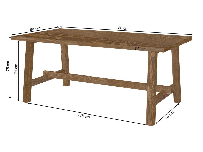 Stół 180x90 z drewna litego SCANDI, kolor brązowy