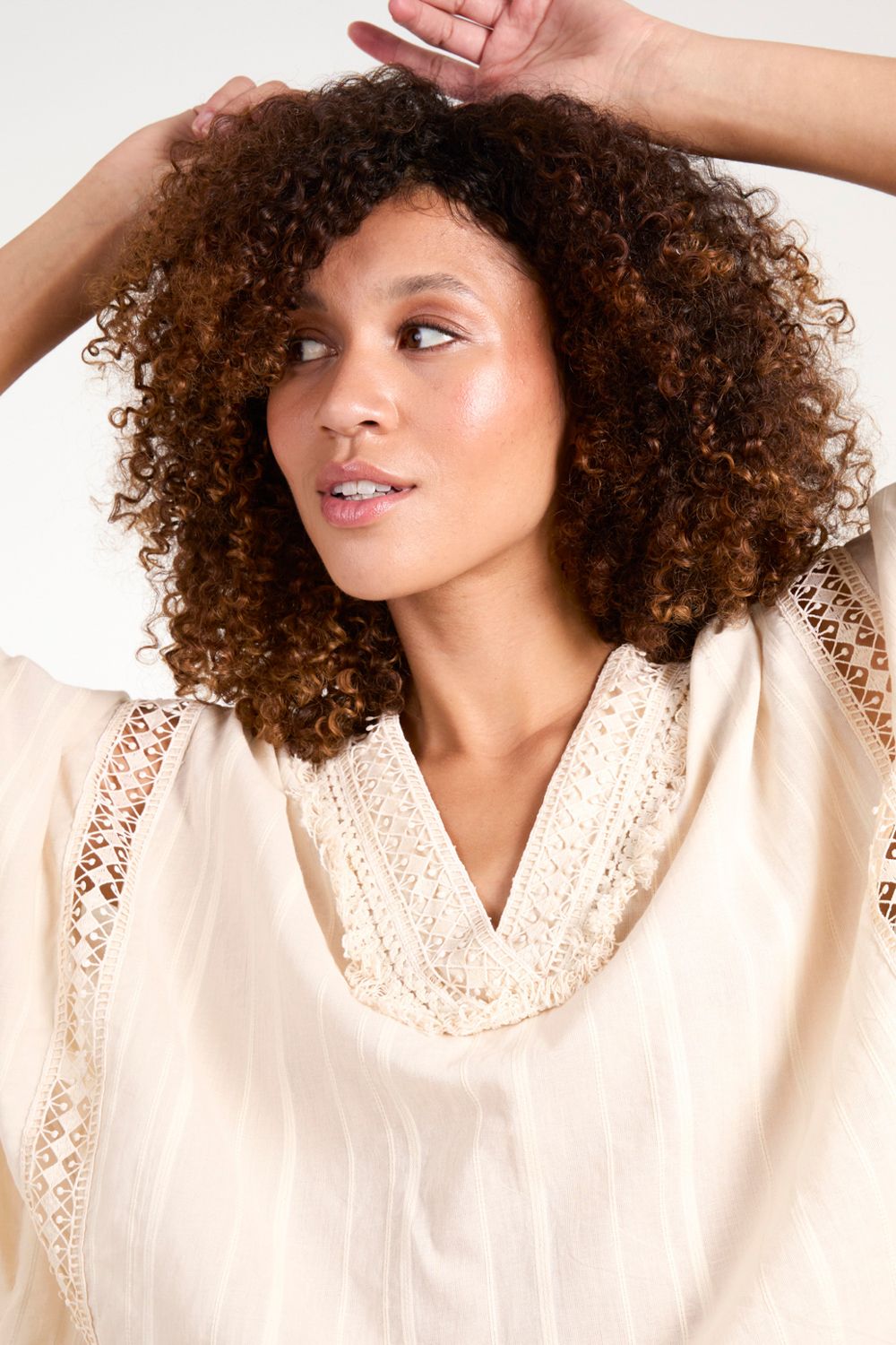 Blue Vanilla V Front Crochet Fringe Kimono Top