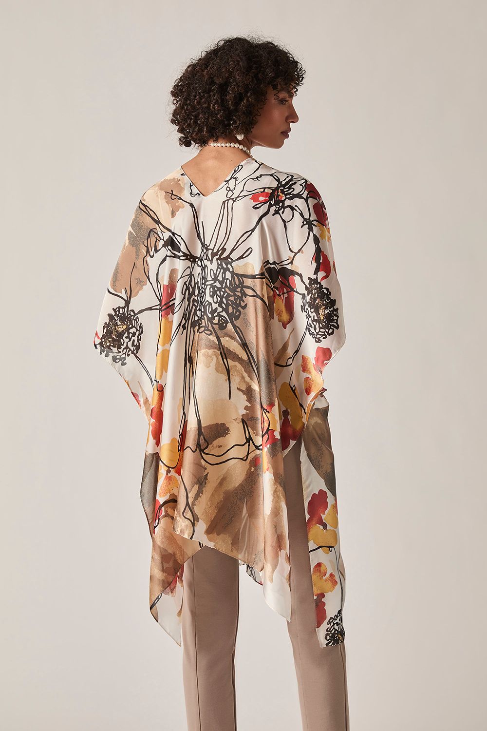 James Lakeland Beige Floral Sketch Kaftan