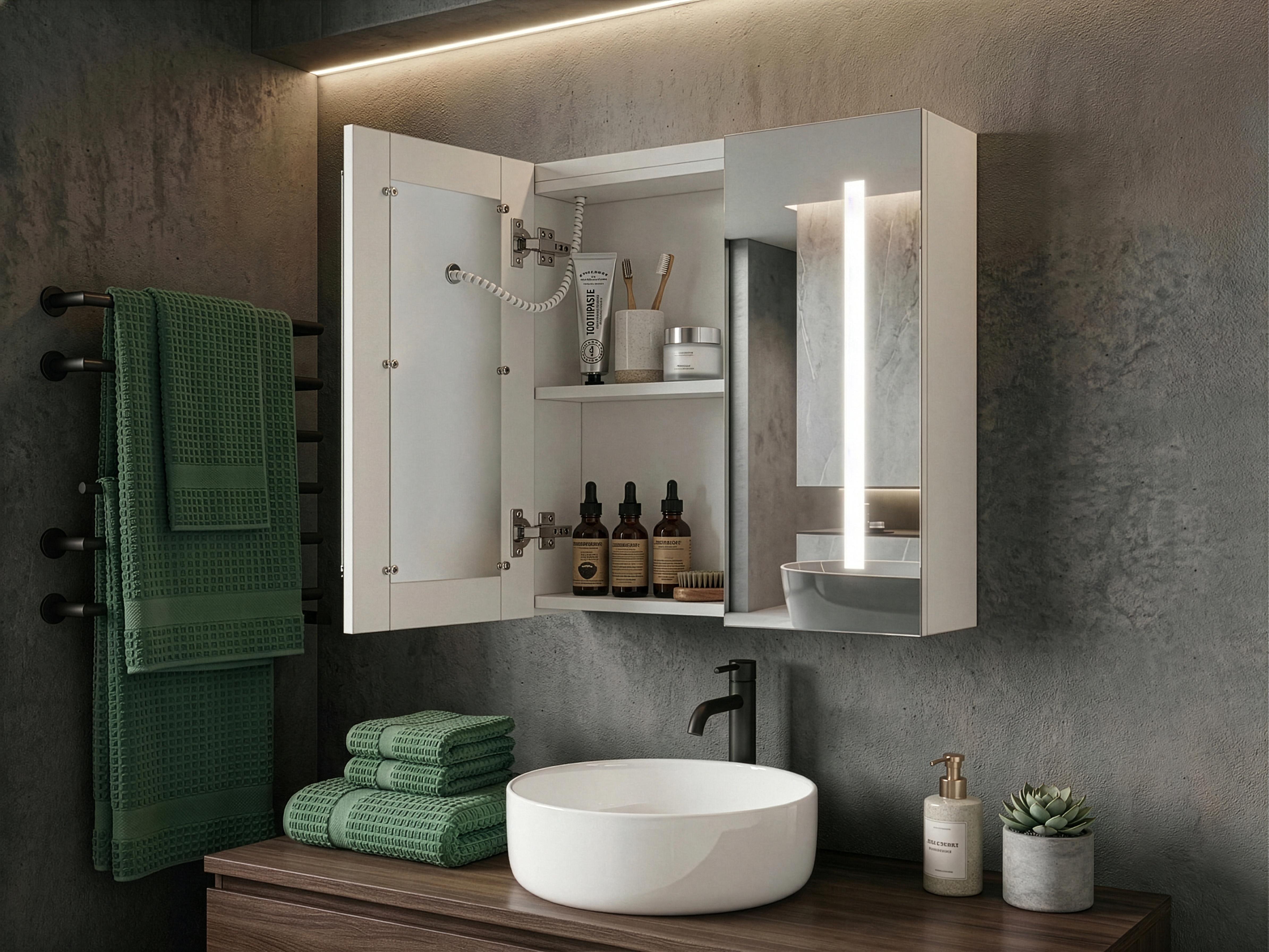 Bathroom Wall Mounted Mirror Cabinet LED CHABUNCO 60 cm 60 cm White