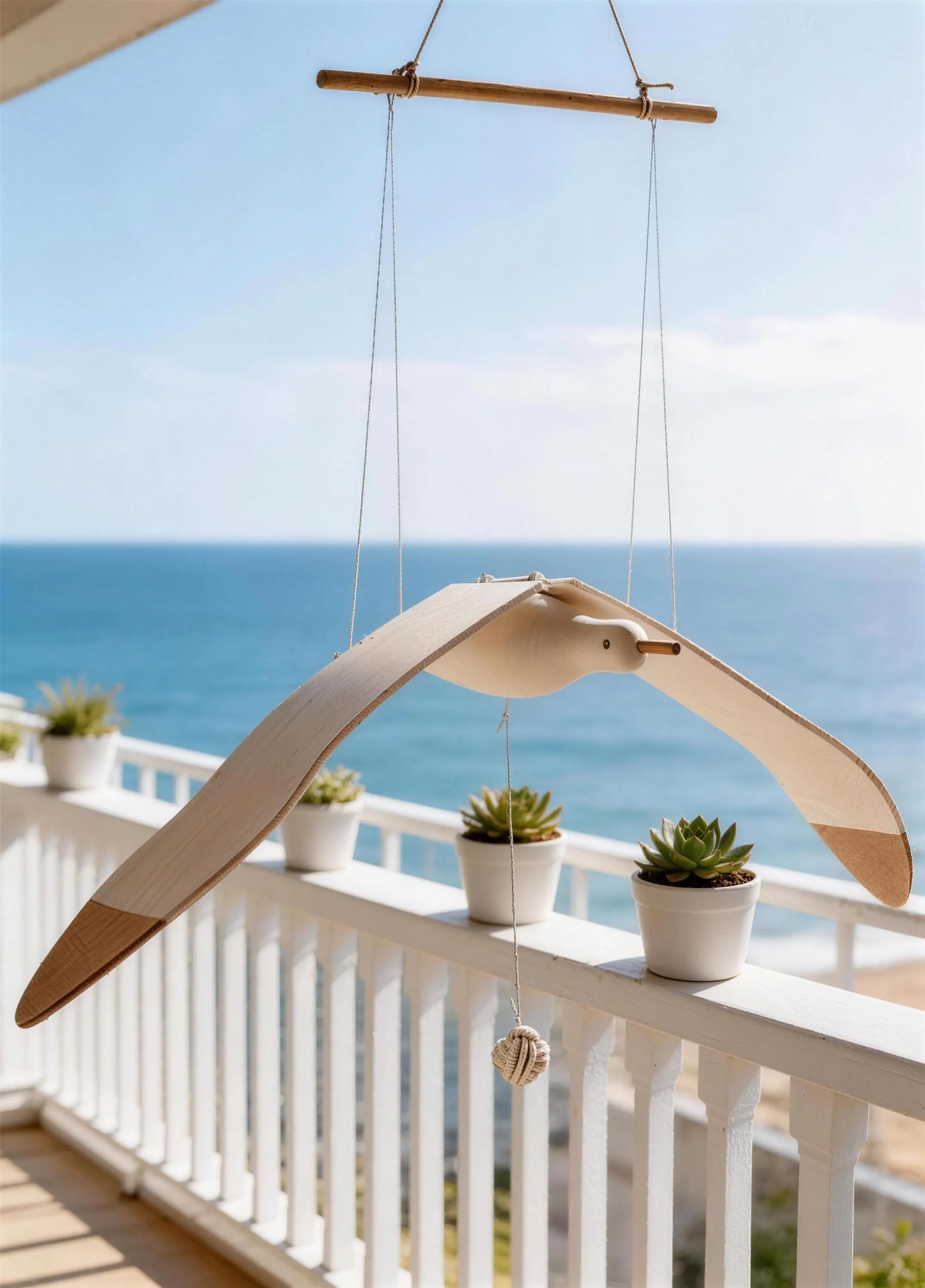 Kinetic Wooden Seagull Mobile, Flapping Wing Pull String Art, Nautical Nursery Decor