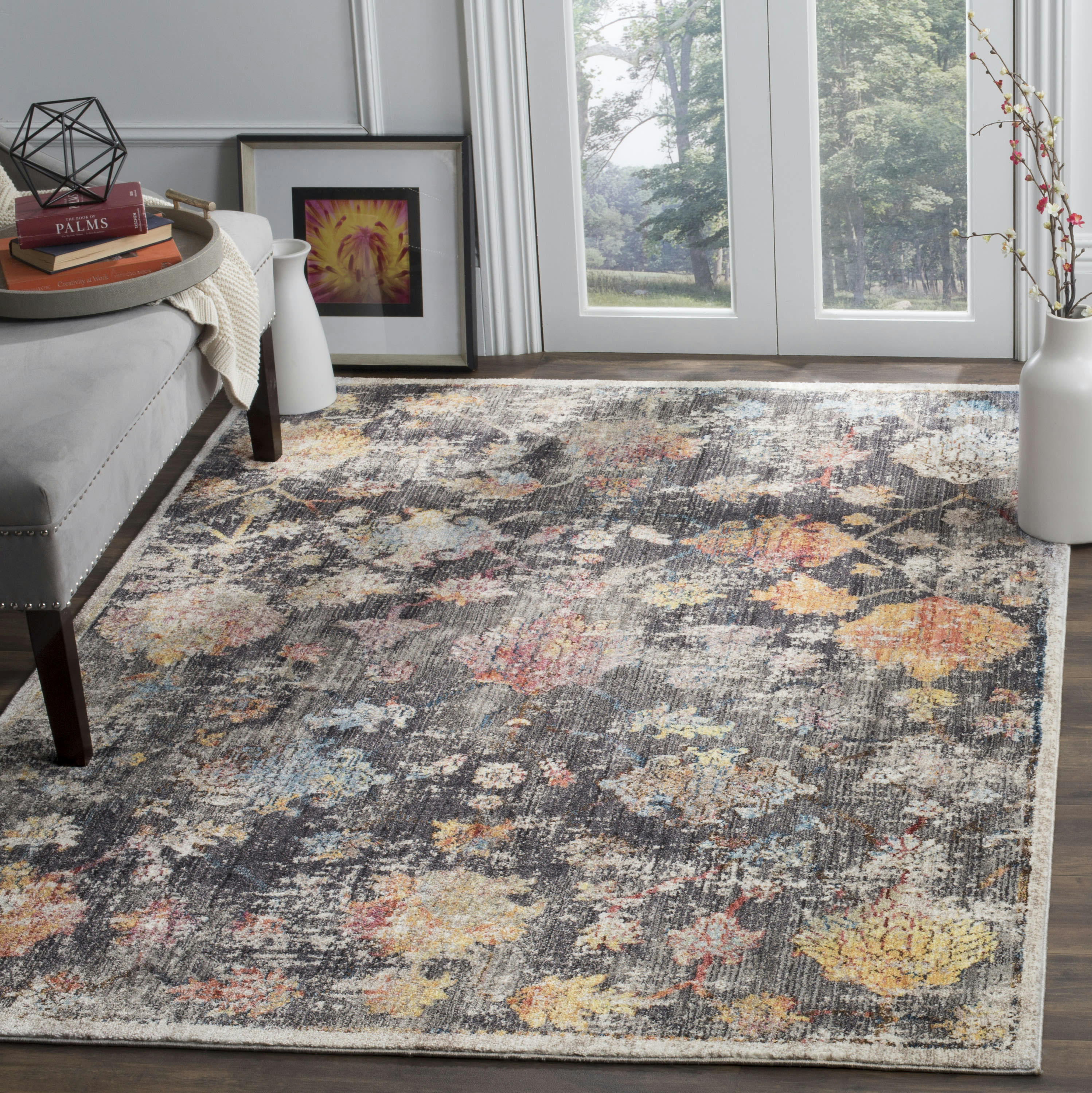 BRISTOL - Tapis de salon interieur en gris & multicolore, 91 x 152 cm