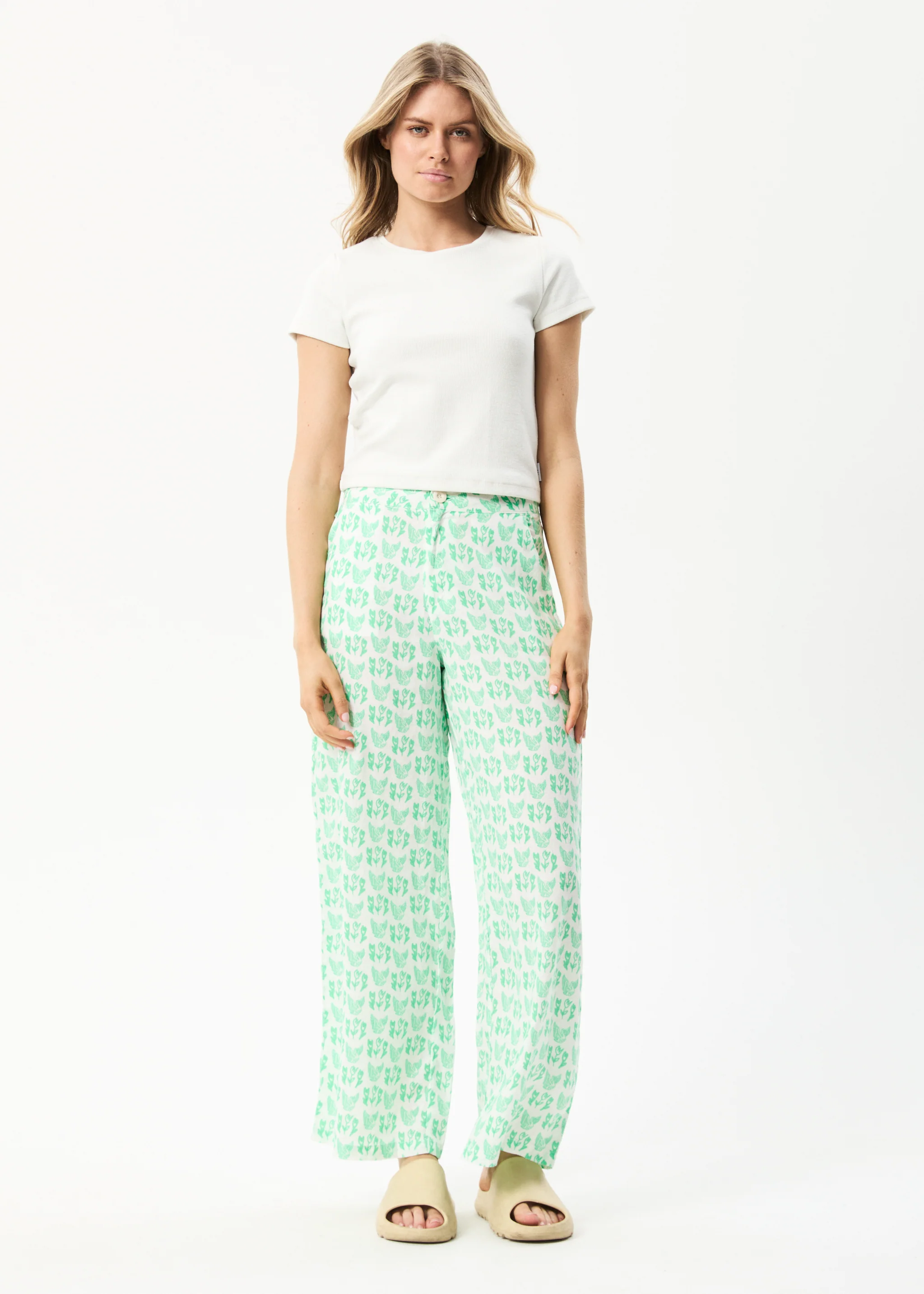 AFENDS Womens Swan Sienna - Wide Leg Pant - Lime Green