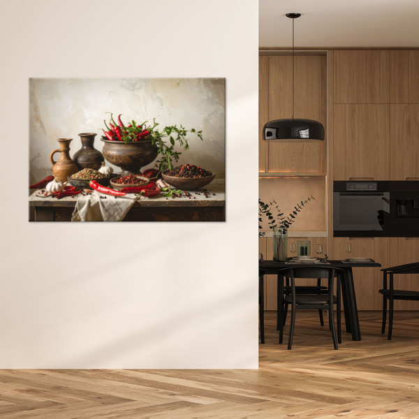 Obraz do kuchni jadalni restauracji, Papryczki chili przyprawy dzban 30x20