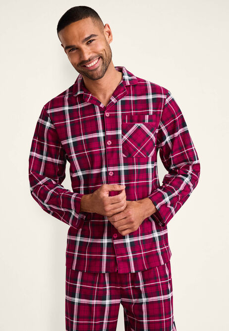 Mens Red Check Print Revere Family Pyjama Set