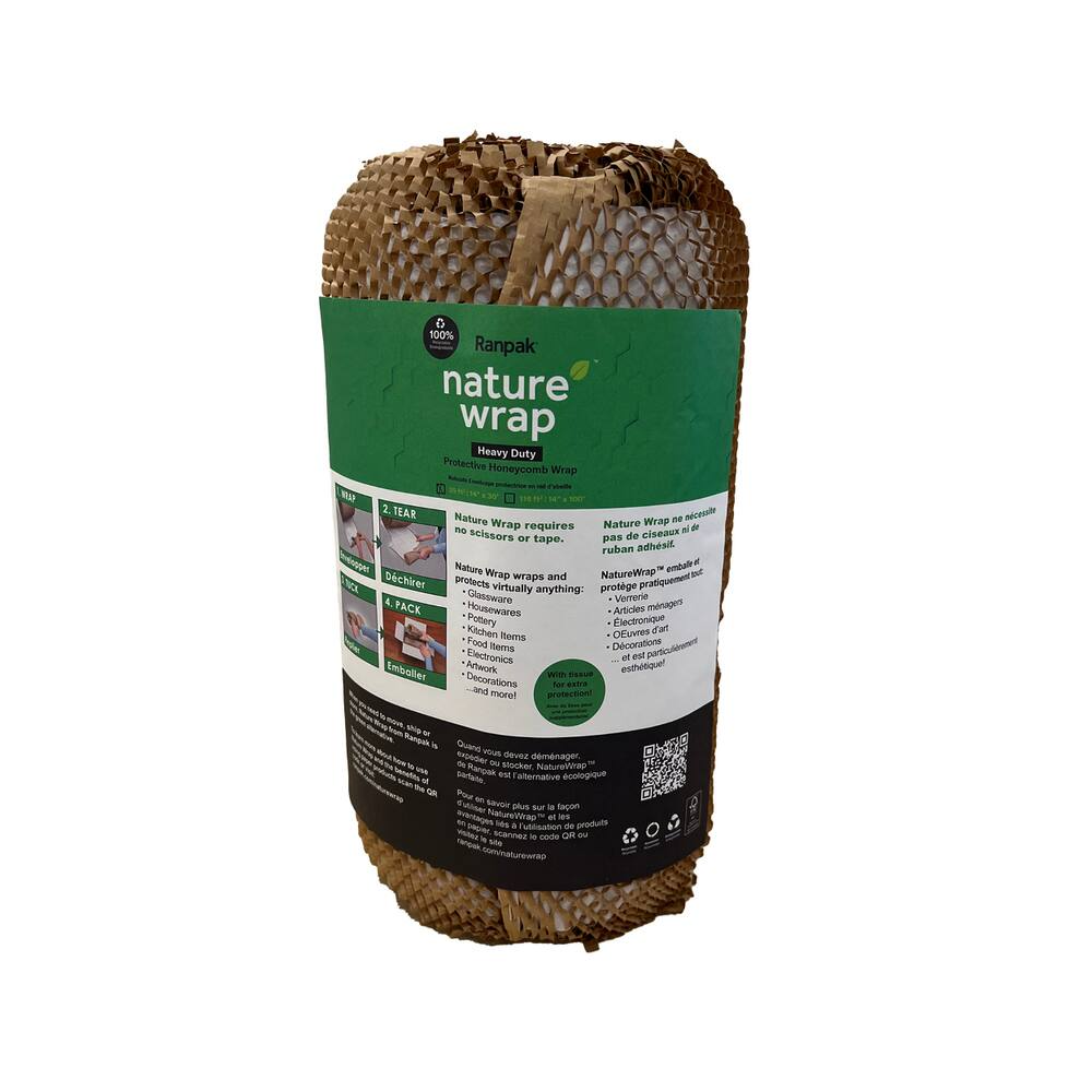 RanPak Nature Wrap, Heavy Duty Cushioning Honeycomb Recycled Eco Packing Paper, 30-ft
