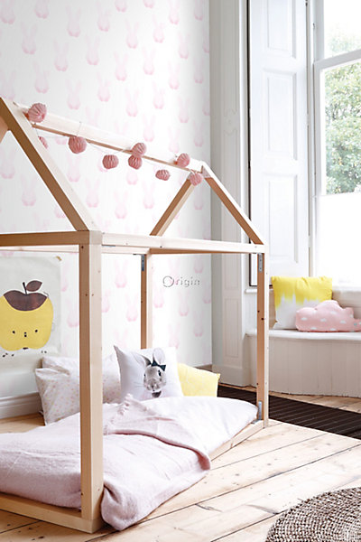 Origin Wallcoverings papier peint lapins origami rose poudre clair et vert menthe pastel 53 cm x 10.05 m