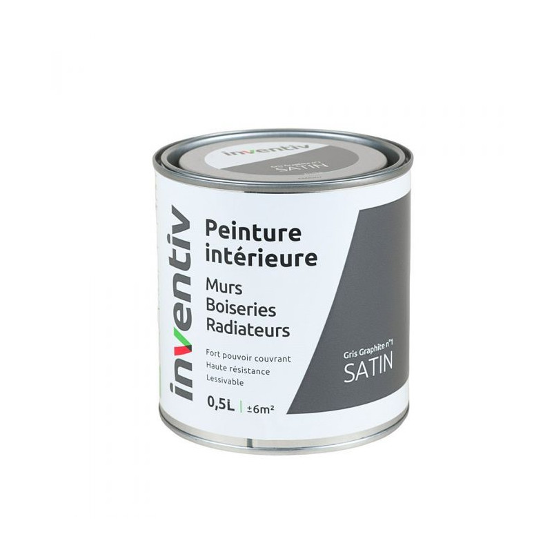 Peinture pour mur boiserie radiateur Gris Graphite n°1 satiné 0,5 L INVENTIV