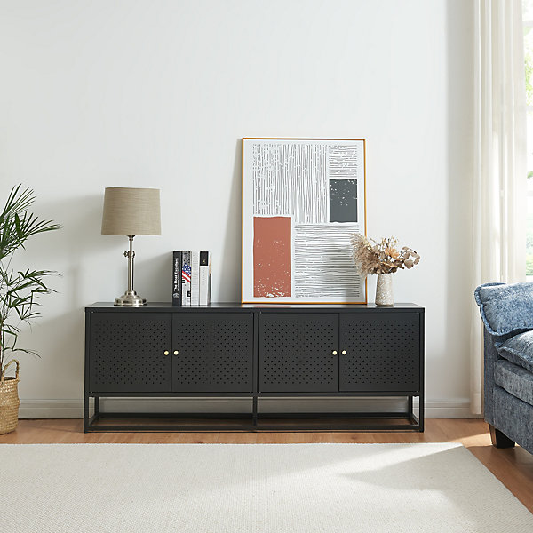 Meuble TV Janakkala acier 153 x 35 x 55 cm noir en.casa