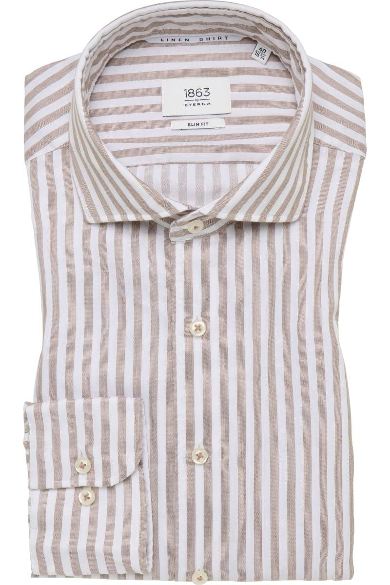 ETERNA 1863 Slim Fit Leinenhemd beige-braun, Gestreift