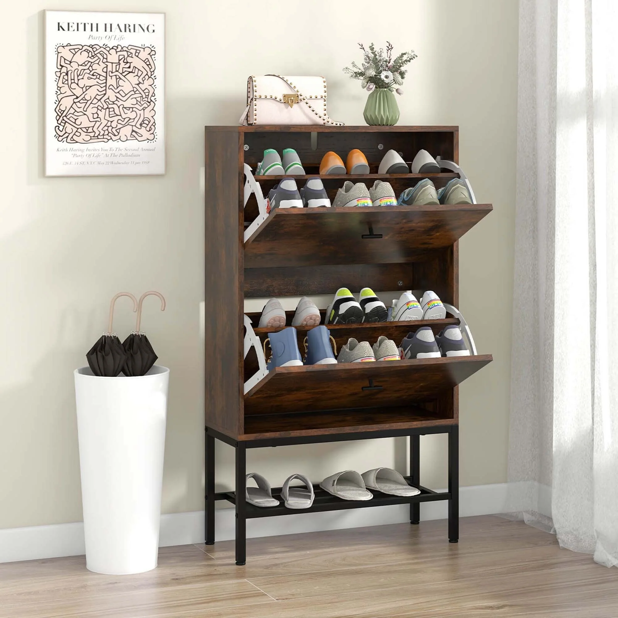 Costway Industrial Shoe Storage Cabinet with 2 Flip Drawers 1 Bottom - See Details