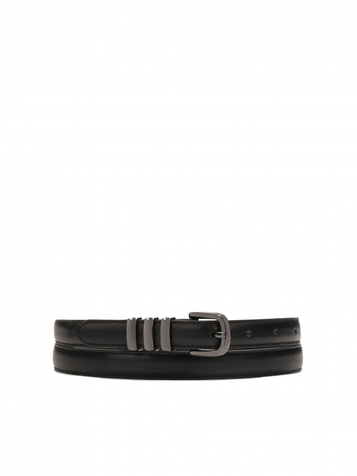 Black narrow belt with gun metal buckle