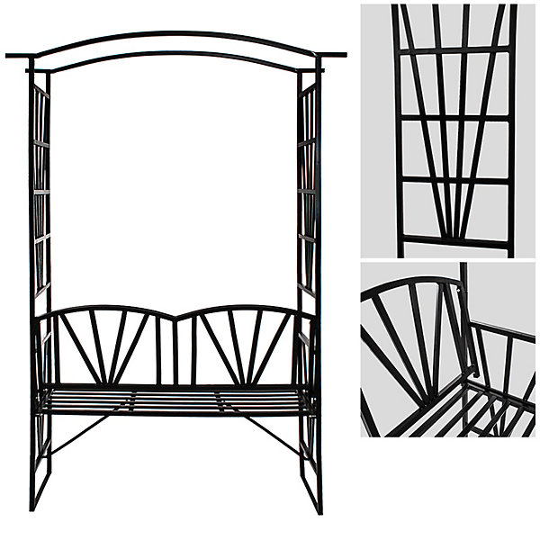 Arche de jardin banc et portillon en acier résistant, noir