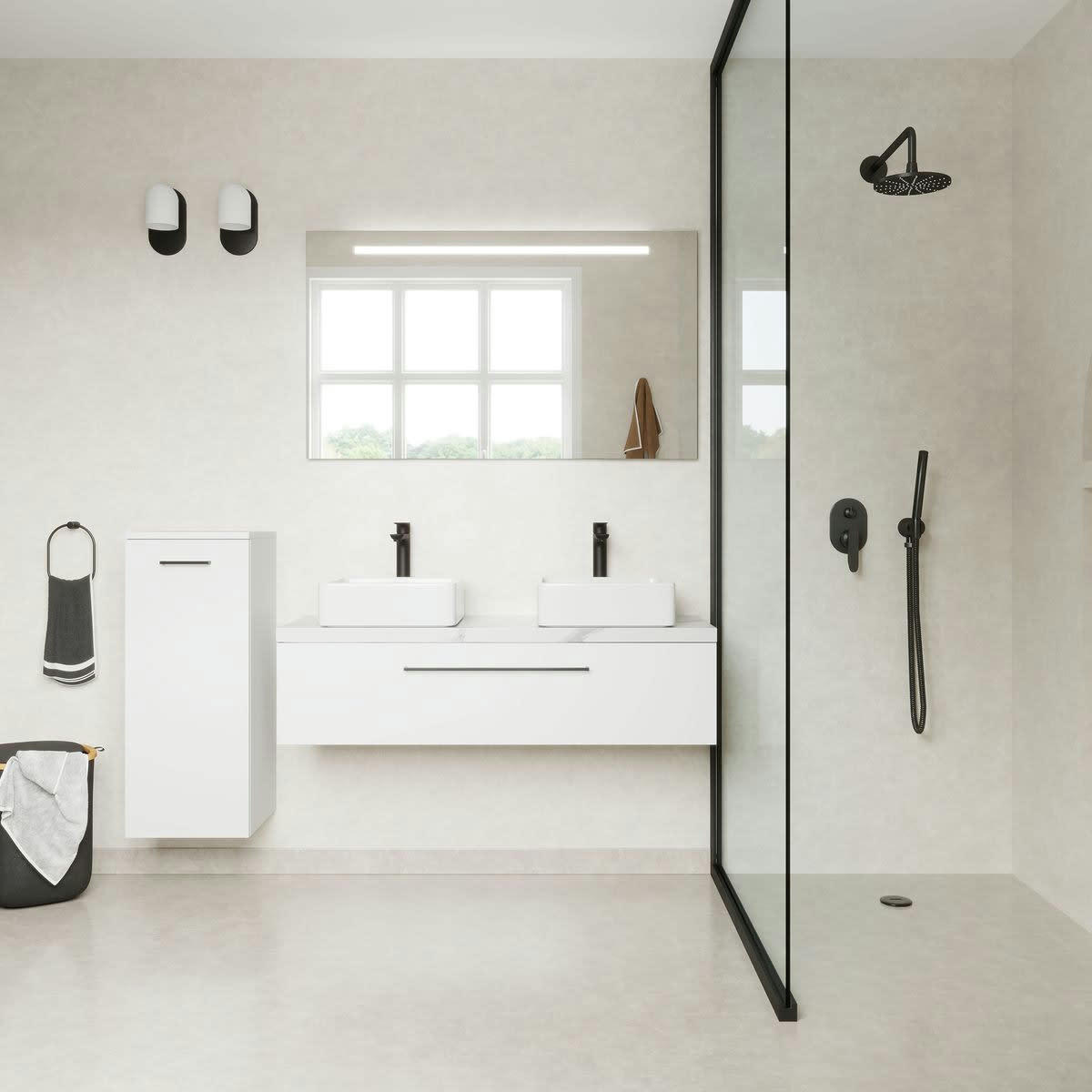 GLASGOW - Meuble salle de bain 2 vasques posées 120cm 1 tiroir Blanc