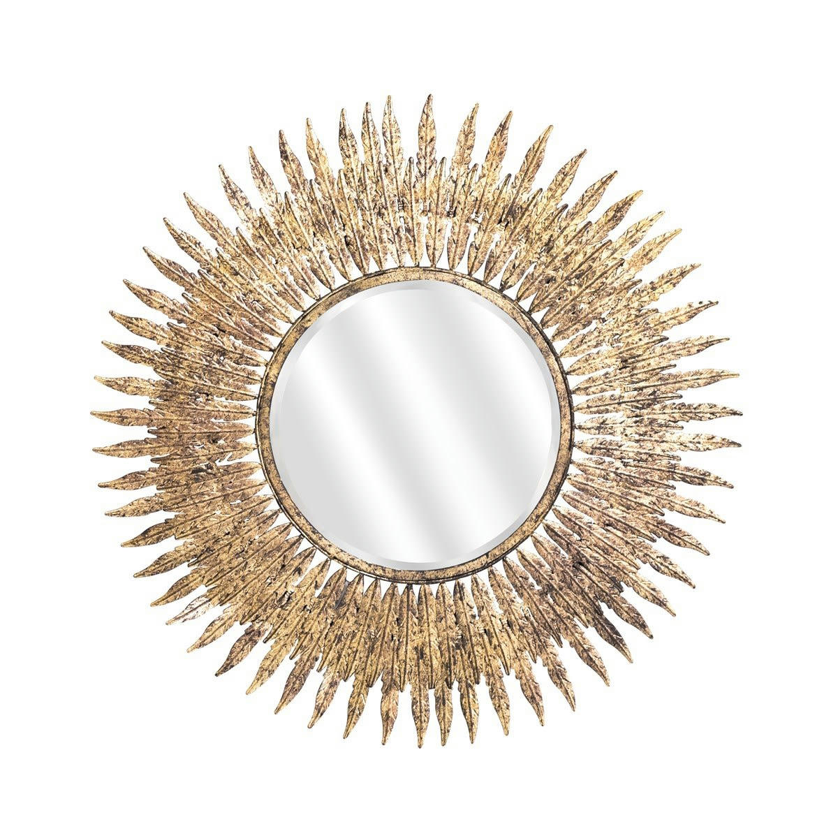 - Miroir soleil doré verre et feuilles or