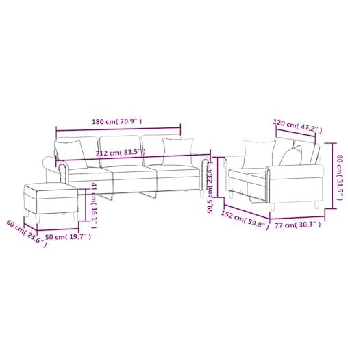 NNEVL 3 Piece Sofa Set with Pillows Dark Grey Velvet