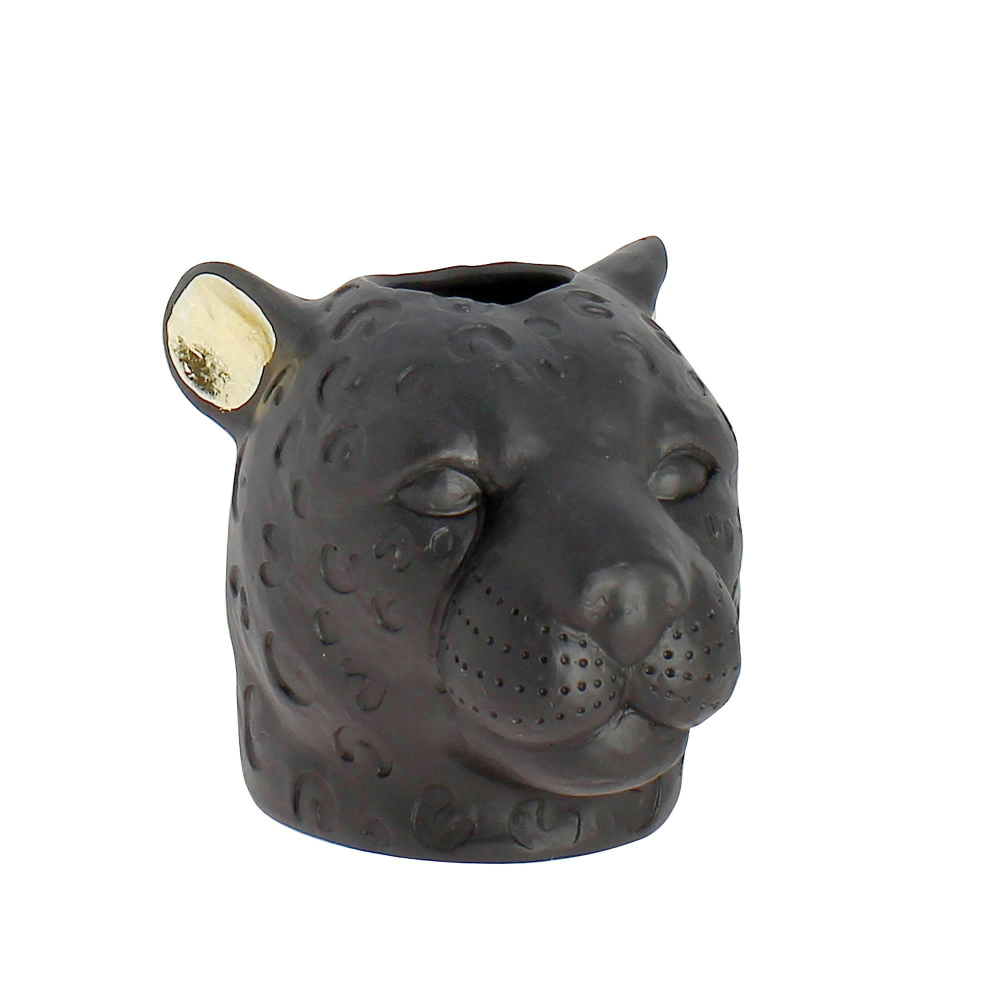 PANTHERE - Vase panthère en résine noir et doré
