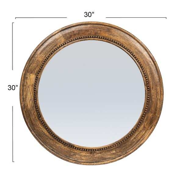 Carved Wood Framed Wall Mirror with Hobnail Detail - 30.0"L x 30.0"W x 0.8"H