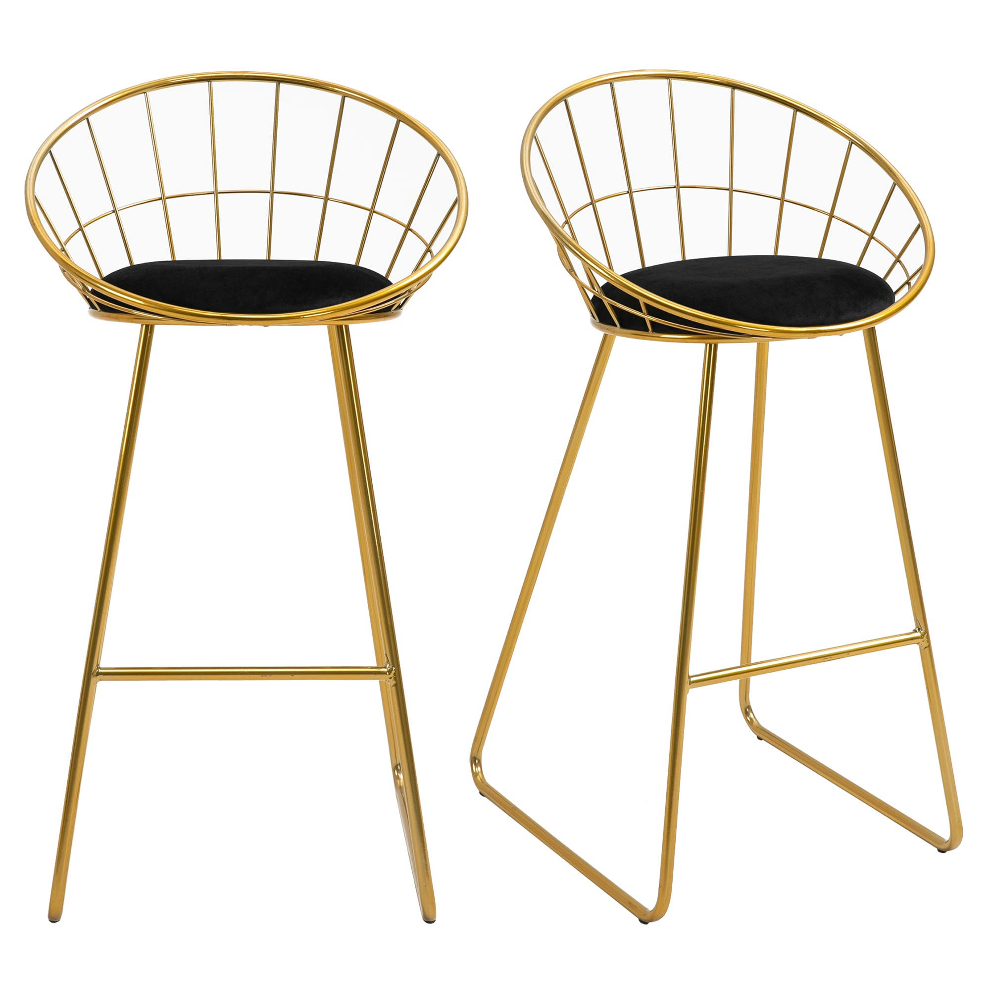 - Lot de 2 tabourets de bar design avec coussin velours noir et doré