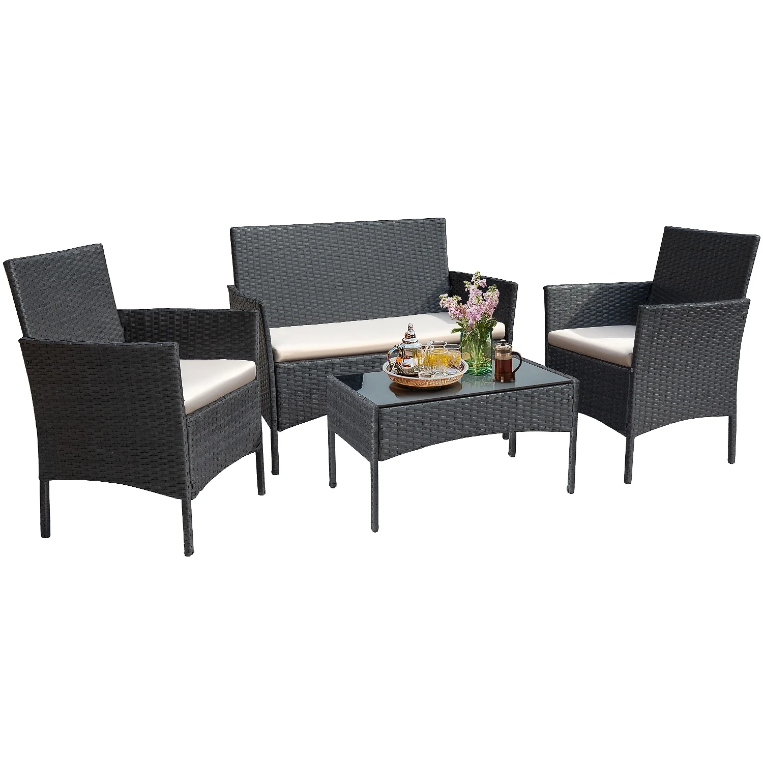 Homall PE Rattan 4-piece Outdoor Patio Set