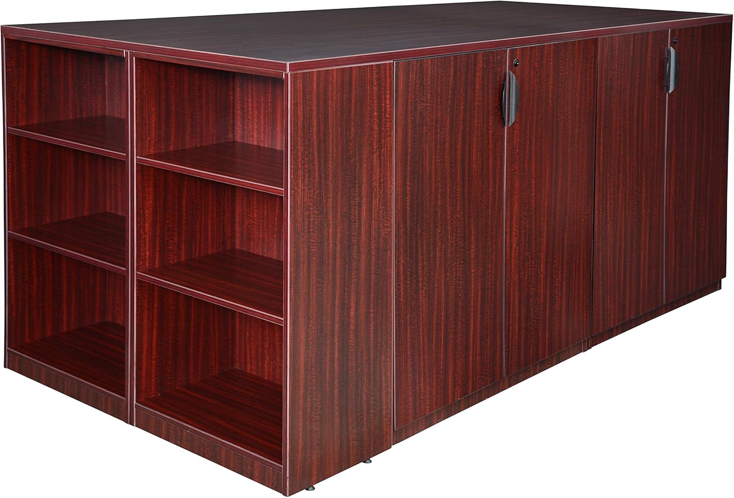 Regency Legacy Stand Up 2 Storage Cabinet/Lateral File/Desk Quad with Bookcase End- Mahogany