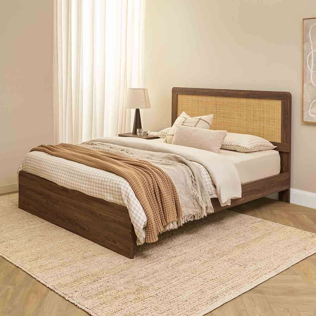 Noosa Rattan Queen Bed - Walnut