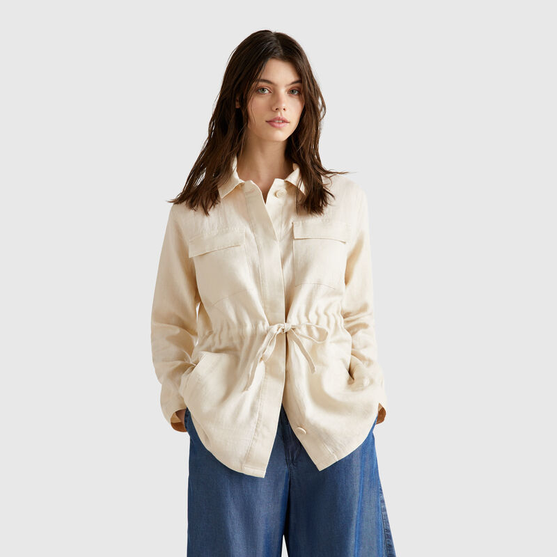 Jacket with drawstring in pure linen