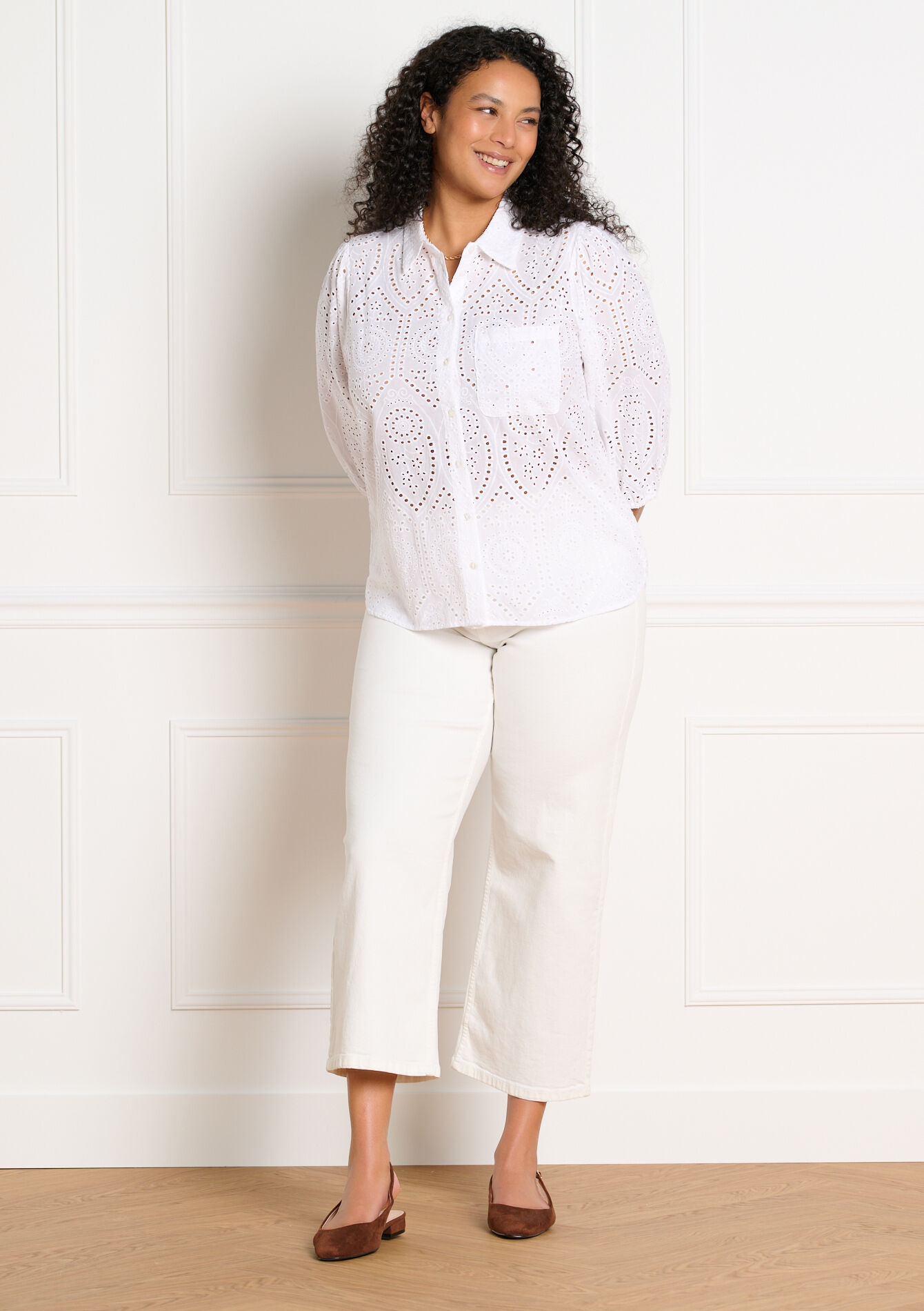 Broderie katoenen hemd