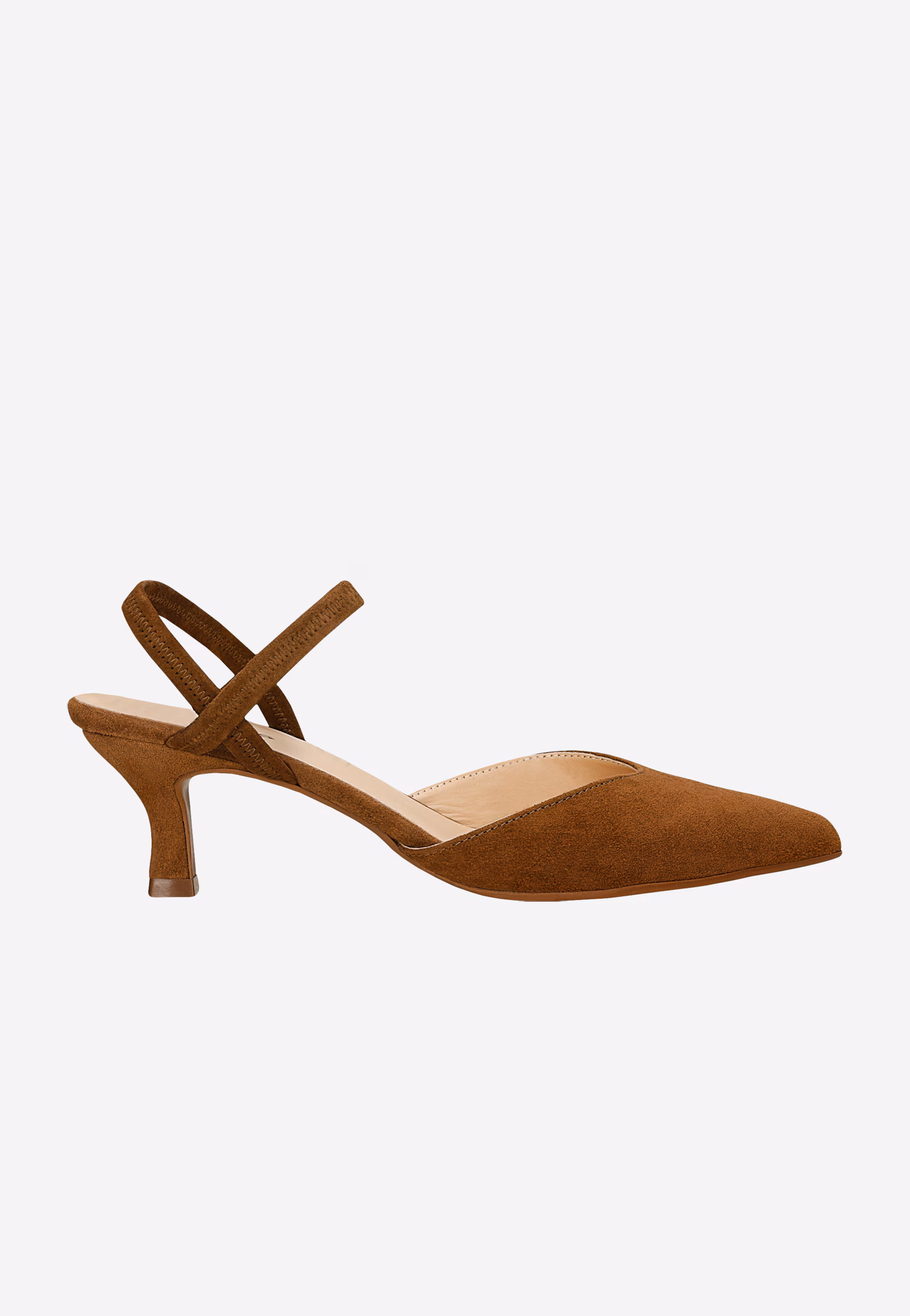 Brązowe czółenka slingback z krzyżowanymi paskami i szpiczastym noskiem