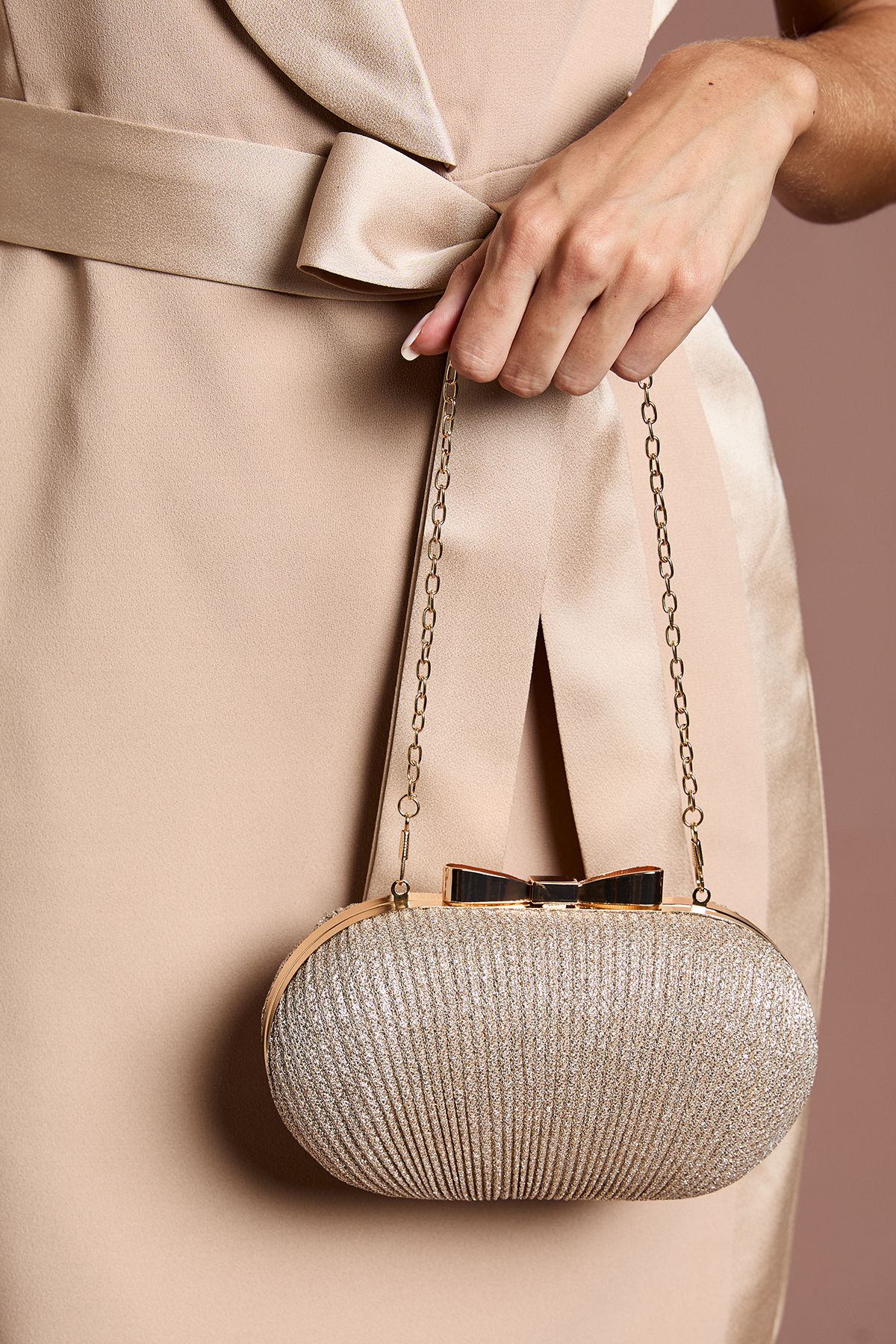 Coast Amy Ruched Metallic Clutch Bag With Bow Clasp