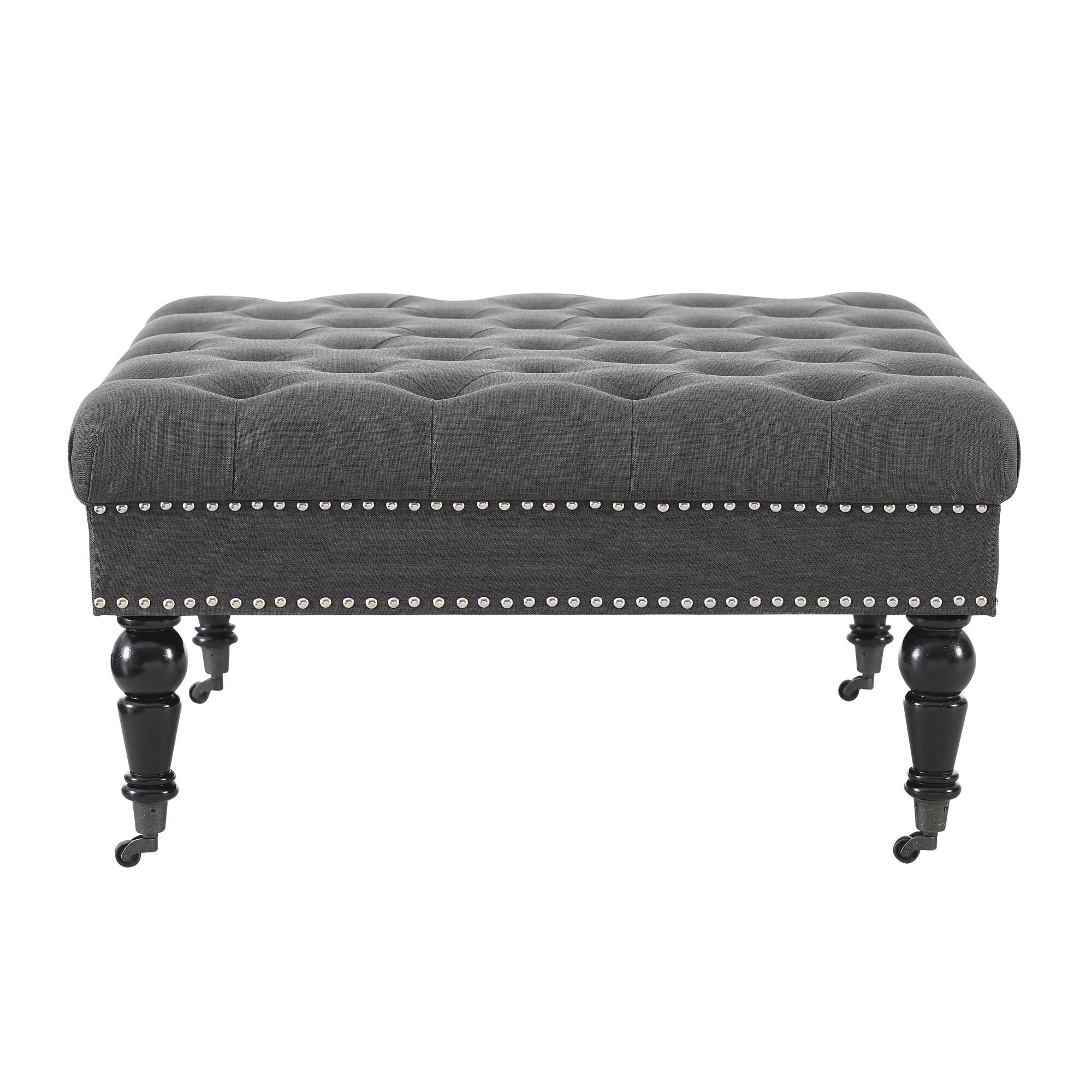 Upholstered Tufted Top Square Ottoman - 34.5 - Charcoal Black