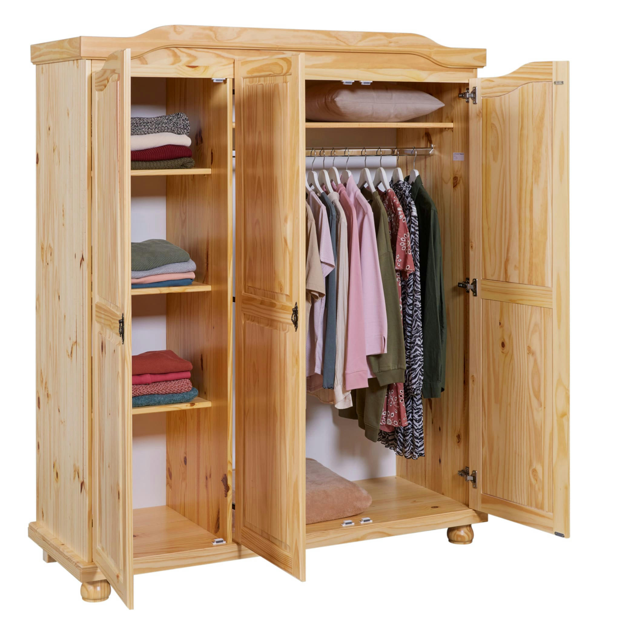 - Armoire 3 portes en bois massif chêne clair