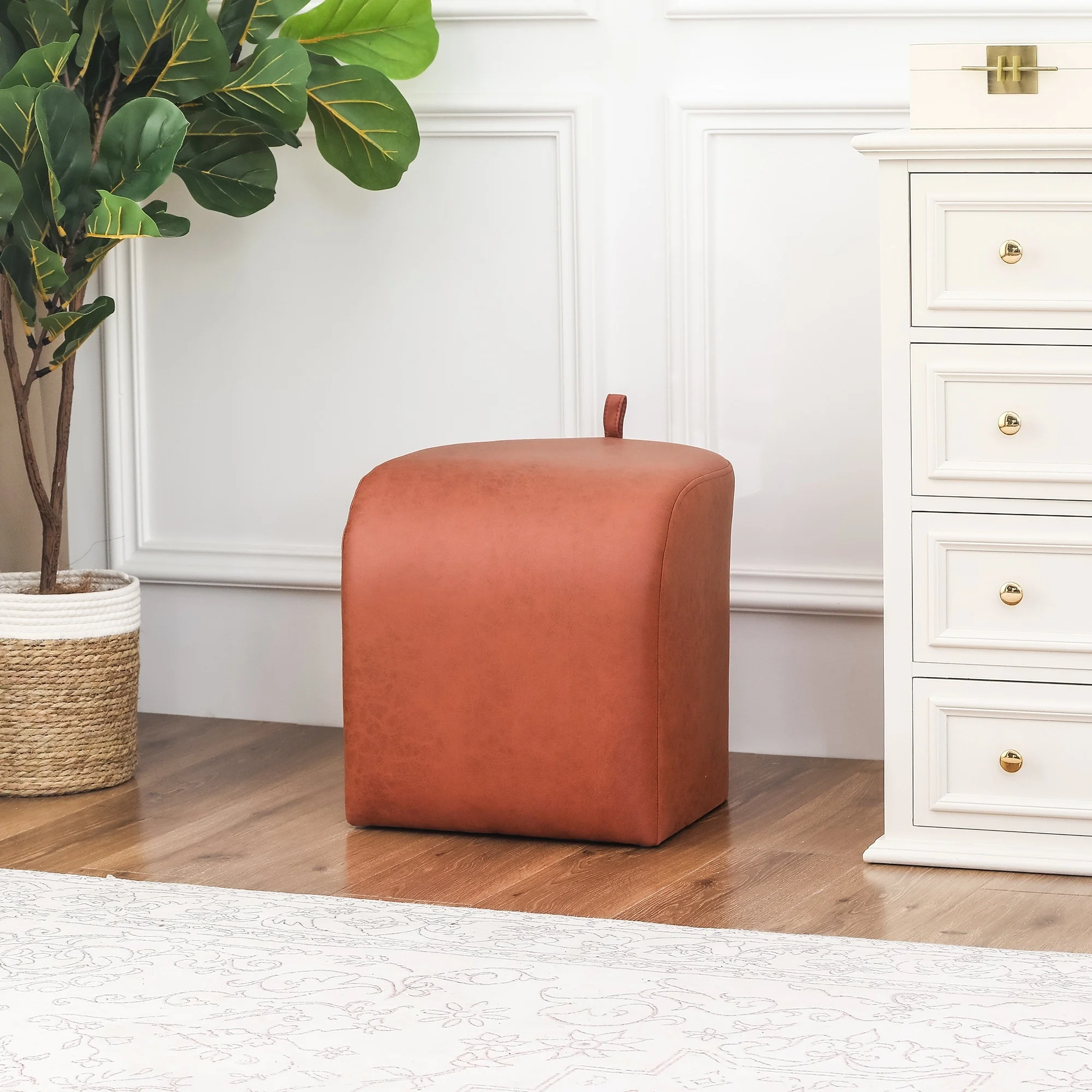 Adeco Leathaire Ottoman Upholstered Foot Stool with Curve
