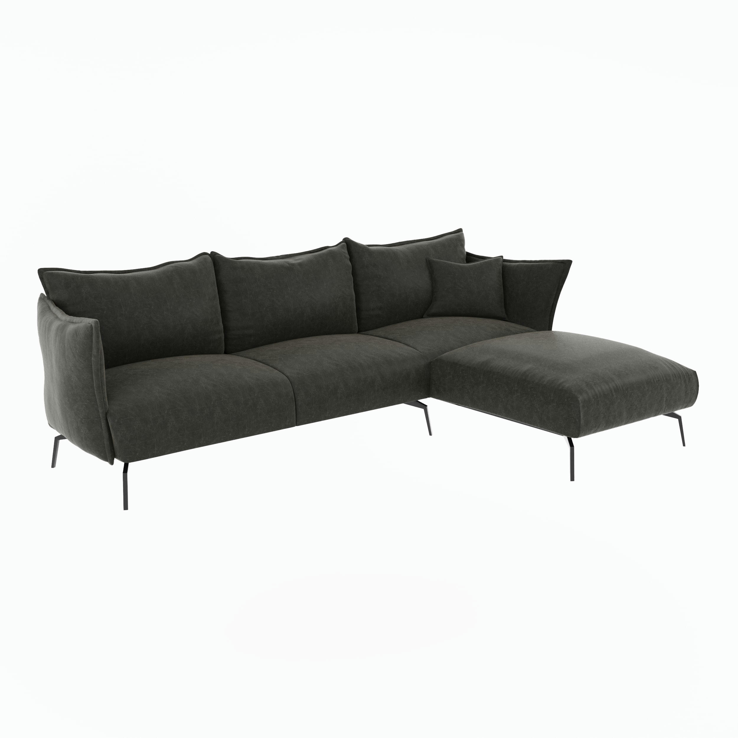 LENNY - Canapé d'angle droit tissu effet cuir vintage gris étain