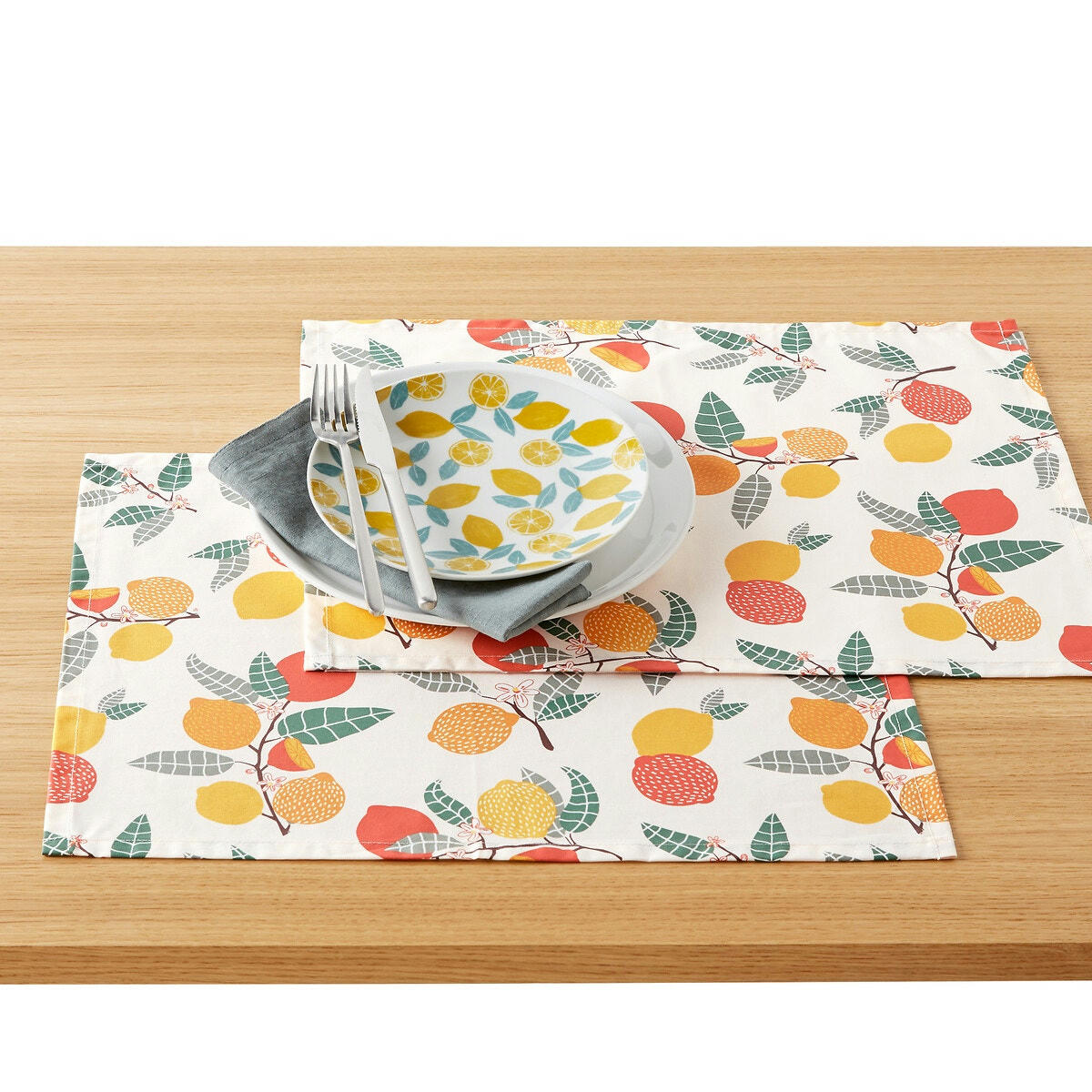 Lot de 2 sets de table, coton enduit, Citron