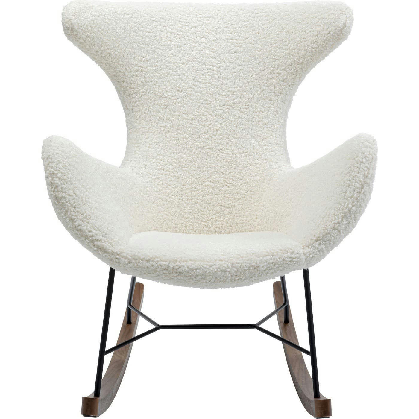 - Fauteuil à bascule fausse fourrure blanche et noyer