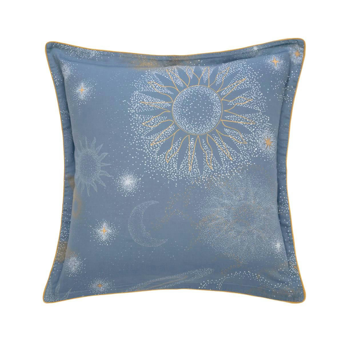 ASTRES - Taie d'oreiller en satin de coton lavé bleu 65 x 65 cm