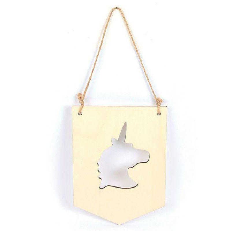 LICORNE - Suspension fanion en bois licorne 20 x 15 cm