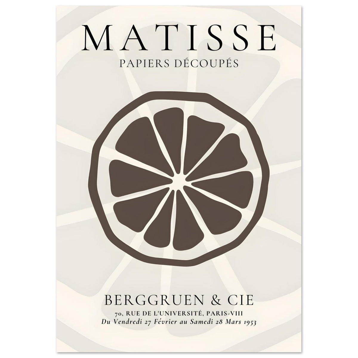 Artfulprints Poster Matisse – Slice of an orange  - A4 21x29.7 cm - Grijs