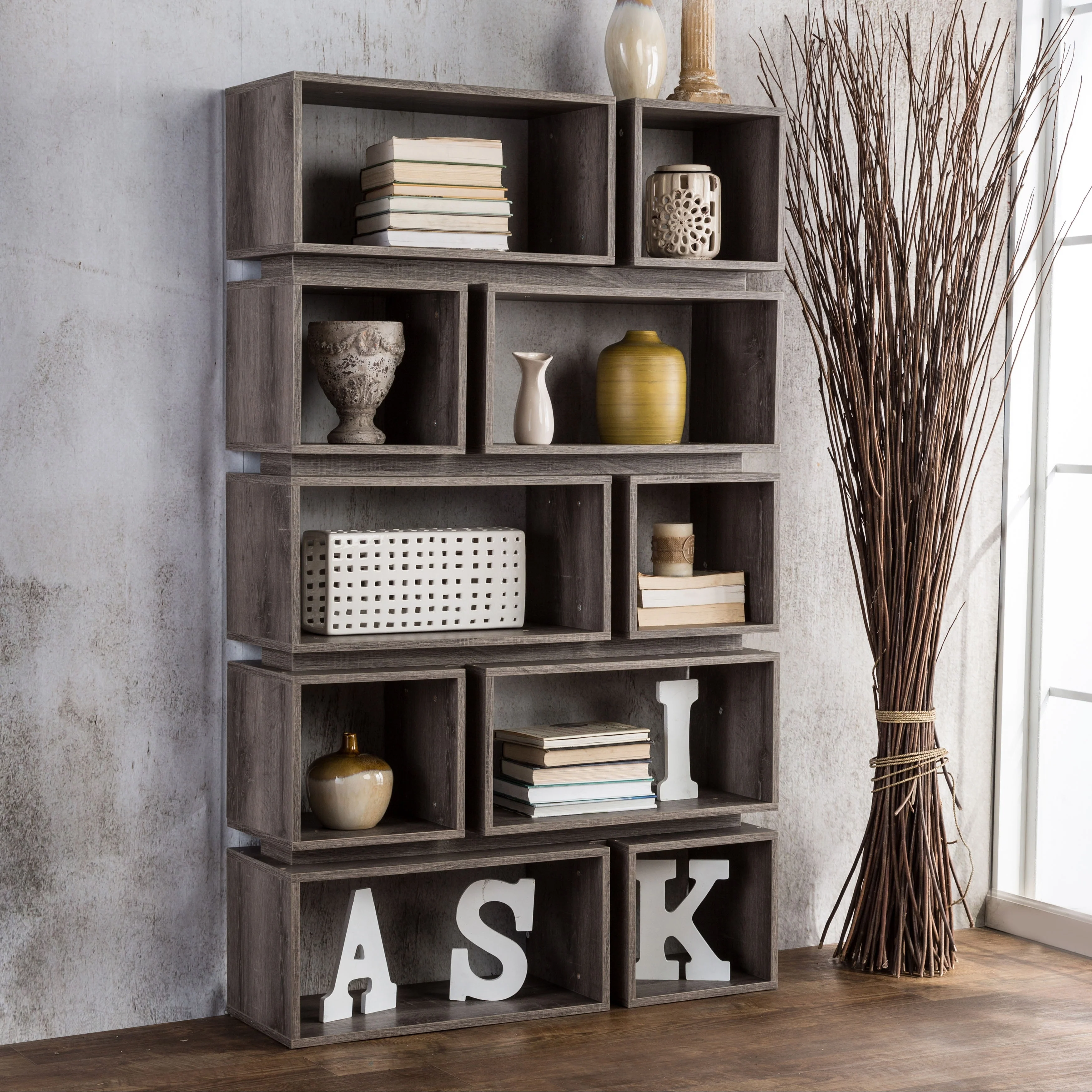 Furniture of America Niti Rustic Grey 10-shelf Open Bookcase / Room Divider