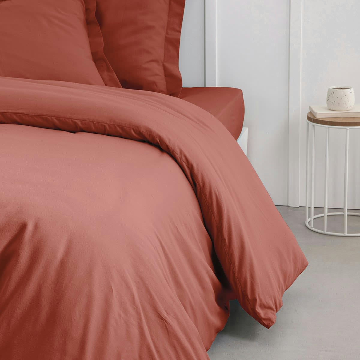- Housse de couette en Coton Rouge brique 240x260 cm