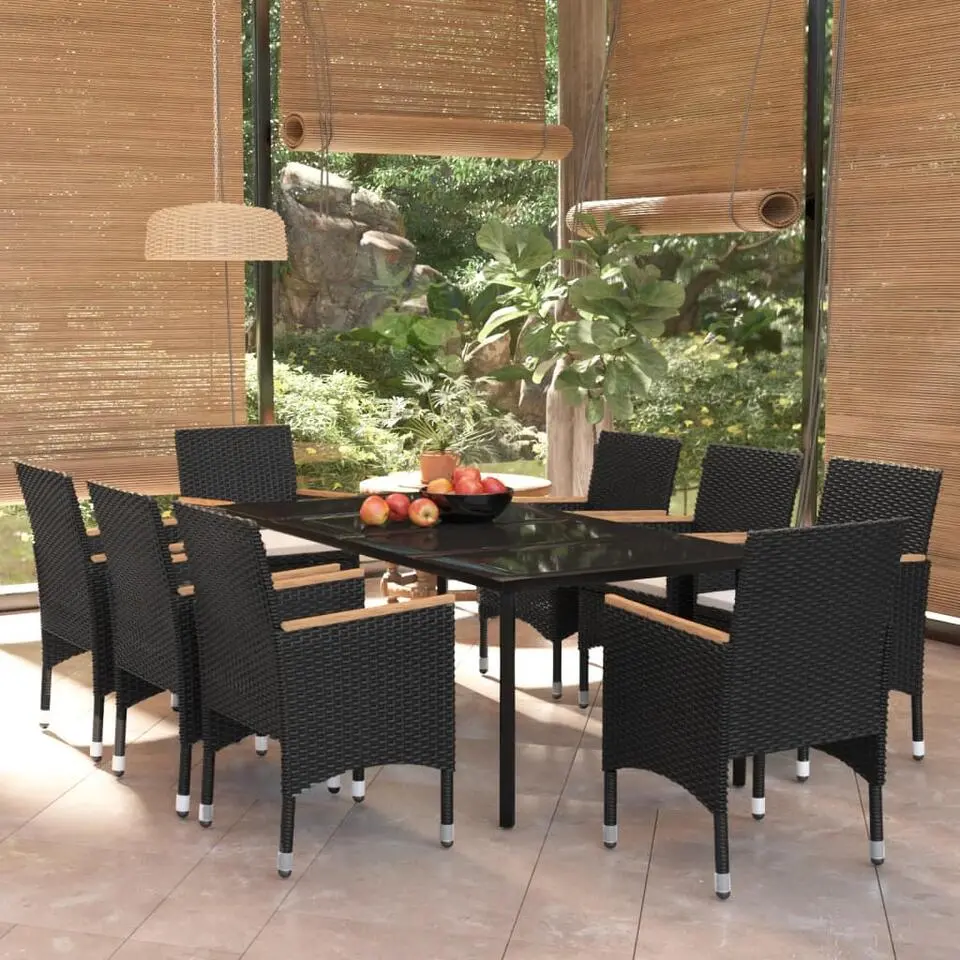 vidaXL - 8-zits Tuinset met kussens & armsteun - Zwart poly rattan - 200x100 cm
