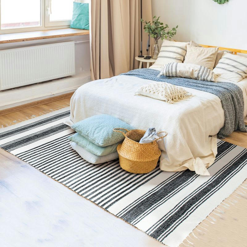 TERRA - Tapis 100% coton lignes noir-gris-blanc 160x230